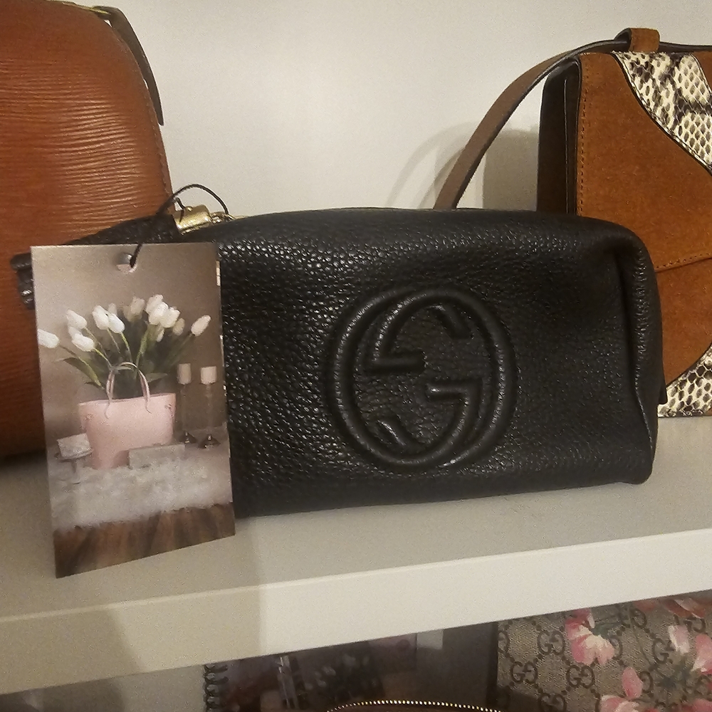 Gucci Black Pebbled Leather Logo Cosmetic Case - Picture 2 of 5